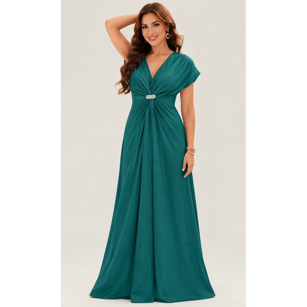 MSRP $45 KOH KOH Women's S Long V-Neck Short Sleeve Semi Formal Wedding Gown